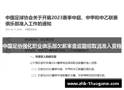 中国足协强化职业俱乐部欠薪审查逾期将取消准入资格 中国足协强化职业俱乐部欠薪审查逾期将取消准入资格